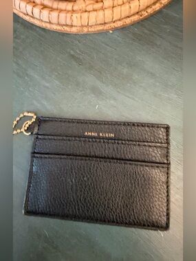 Anne Klein leather card holder wallet with gold tone keychain.